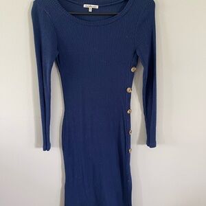 Blue Button-Detail Dress
